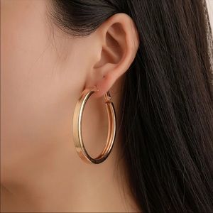 New Hoop Earrings 18k Gold Plated Smooth for Women
